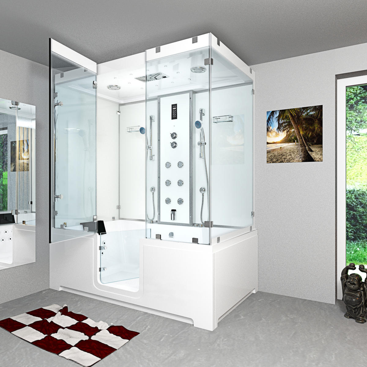 BADEWANNE mit Tür Dusche K88-WS-EH-A-EC-EA - Weiß, Glas/Kunststoff (180/228/100cm) - AcquaVapore by Sandra Jentho