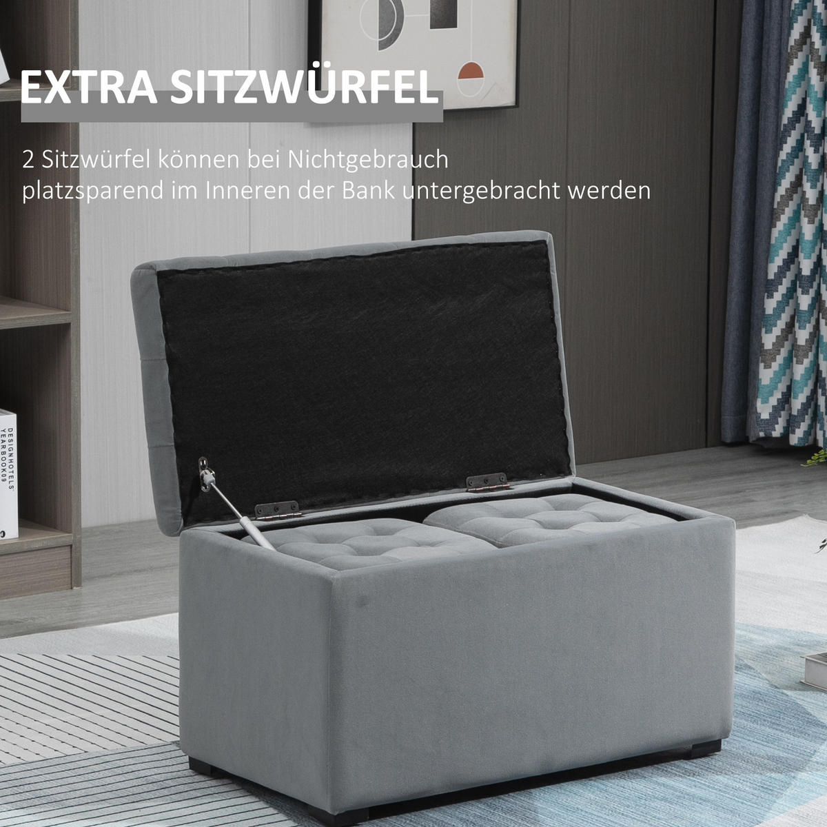 SITZBANK-3 tlg., Sitztruhe, Hellgrau - Hellgrau, Holz (40/42/75cm) - HOMCOM