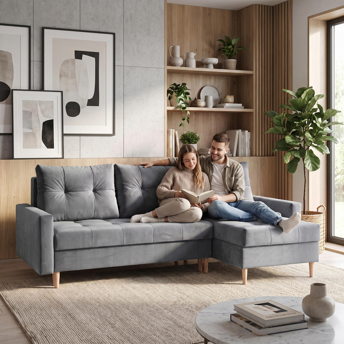ROHOVÁ POHOVKA Halant s úložným prostorem, univerzální otoman, velurová látka, světle šedá - světle šedá, textil (220/140cm) - Beautysofa