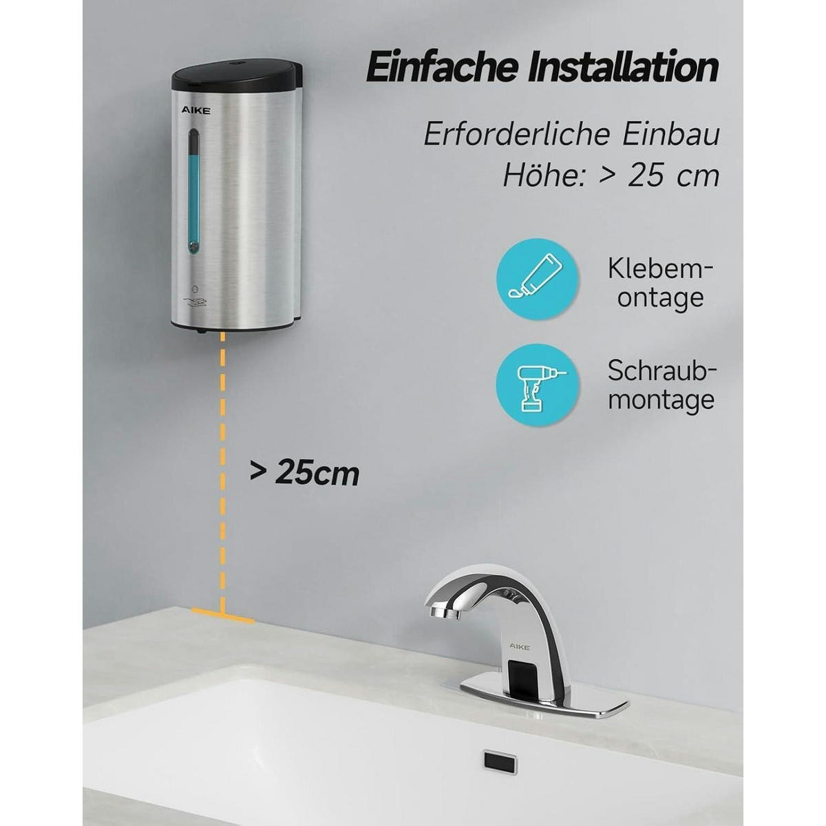 SCHAUMSEIFENSPENDER Edelstahl gebürstet 750ml Wandmontage - Silberfarben, Metall (12/11/24cm)