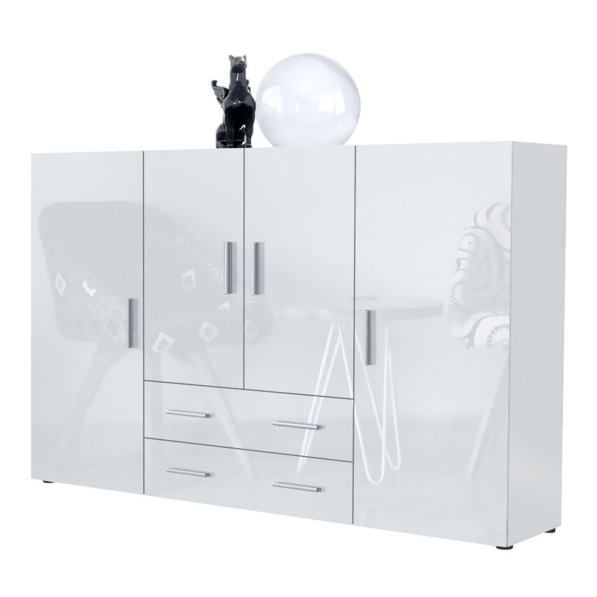 HIGHBOARD Nora Front in Weiß Hochglanz - Weiß Hochglanz, Holzwerkstoff (166/106/35cm) - Vladon