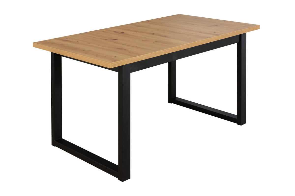 ESSTISCH Ikon 3 - Schwarz/Eiche Artisan, Holz/Metall (80/140/78cm) - Leaf Design