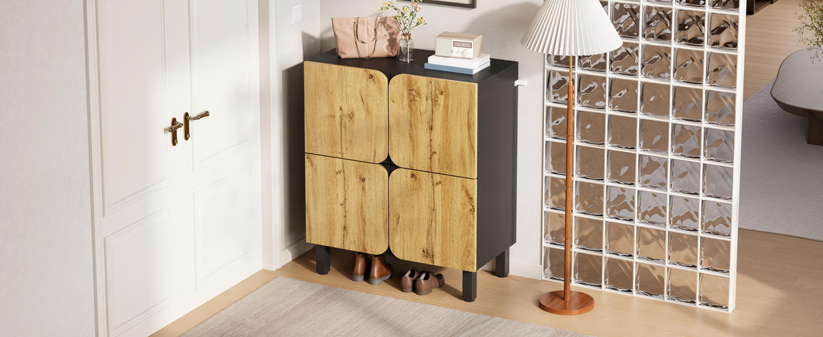 SCHUHSCHRANK 4 Türen verstellbar Metallbeine - Naturfarben, Holz (80/95/38.5cm) - LEBENLANG