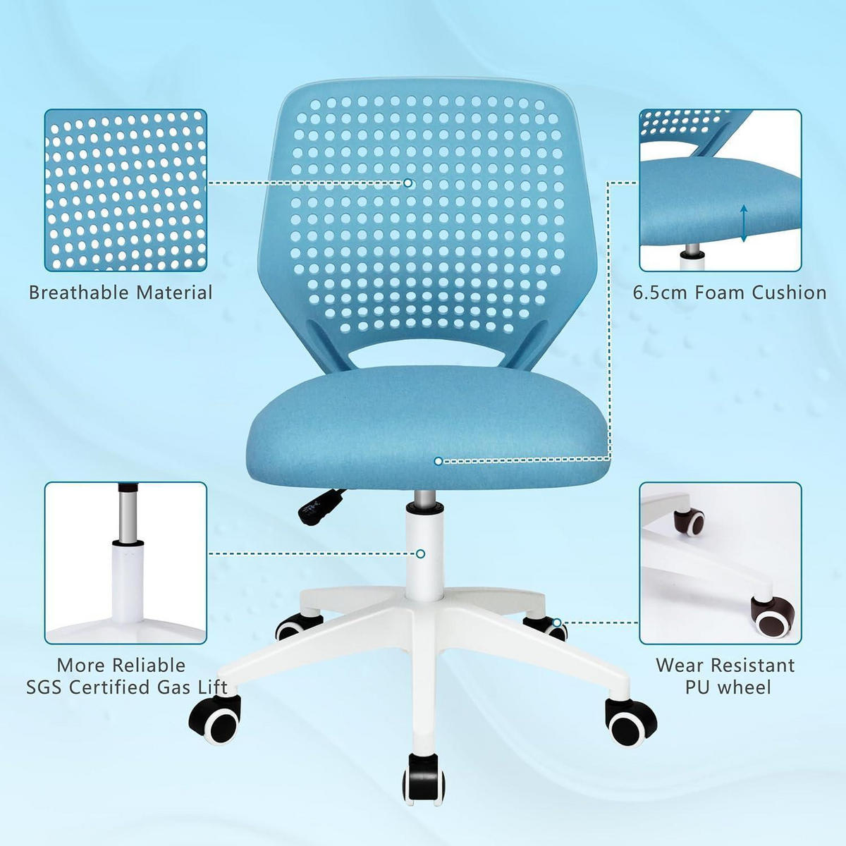 BÜROSTUHL Blau Mesh mit Rollen - Blau, Textil (44.5/97/44cm)