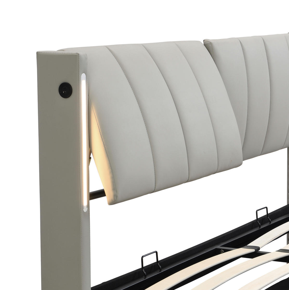 POLSTERBETT 140/190 cm mit LED-Beleuchtung, USB-/Type-C-Anschluss, verstellbarem Kopfteil und Bettkasten, PU, Grau - Grau, Kunststoff (140/190cm) - Redom