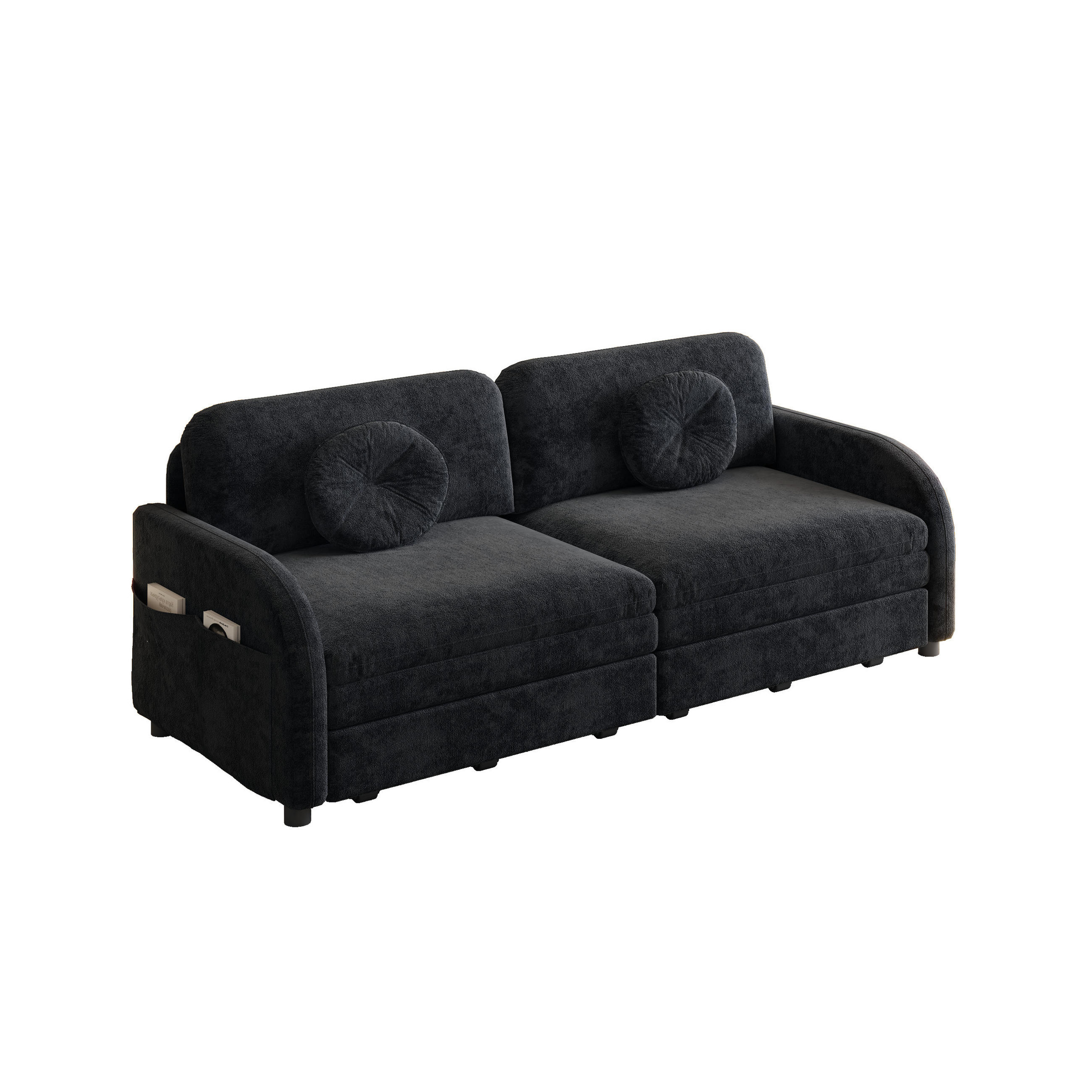 SCHLAFSOFA 166 cm 3-in-1 ausziehbar mit Stautaschen, DE-42860, Schwarz - Schwarz, Metall (166/90/84cm) - ComfortXL