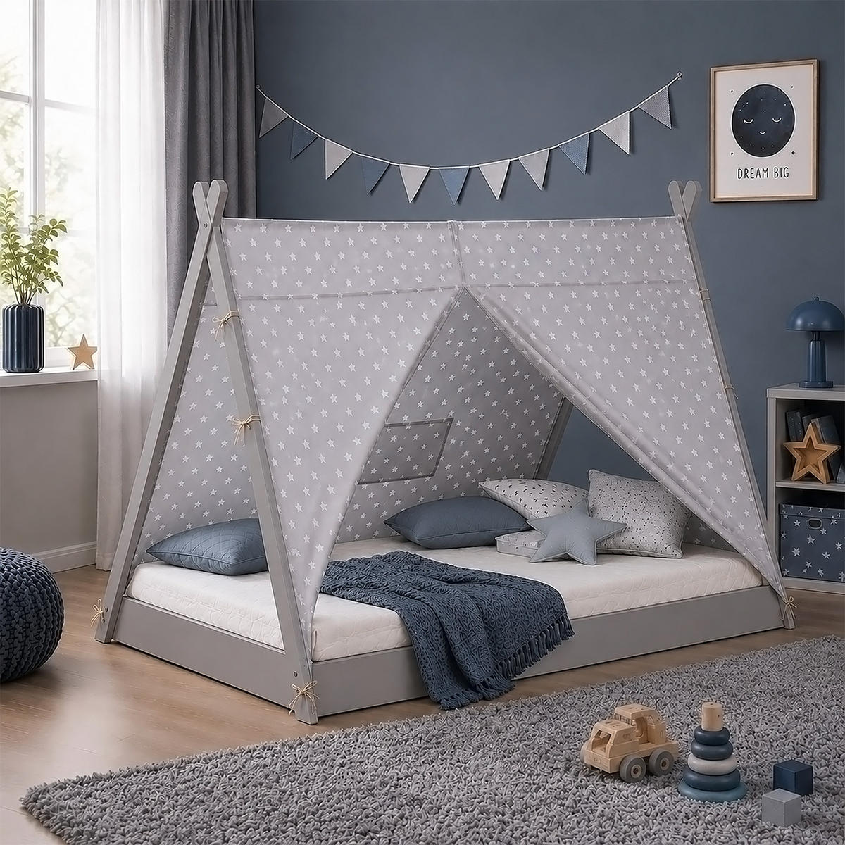 KINDERBETT mit Stauraum 90/200 cm grau - Grau, Holz (208/132/105cm) - Homestyle4u
