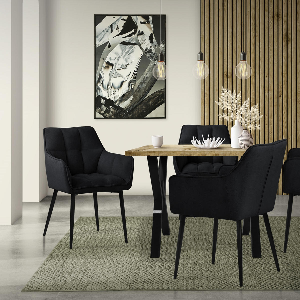 ESSZIMMERSTUHL 4er Set schwarz - Schwarz, Textil (63/90/57cm) - ML-DESIGN
