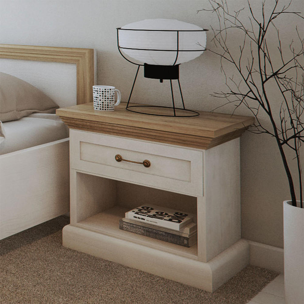 NACHTTISCH Royal Pinie skandinavisch / weiß / Wildeiche 57 / 44,8 / 51,2cm - Eichefarben/Weiß, Holz/Holzwerkstoff (57/51.2/44.8cm) - Feldmann-Wohnen