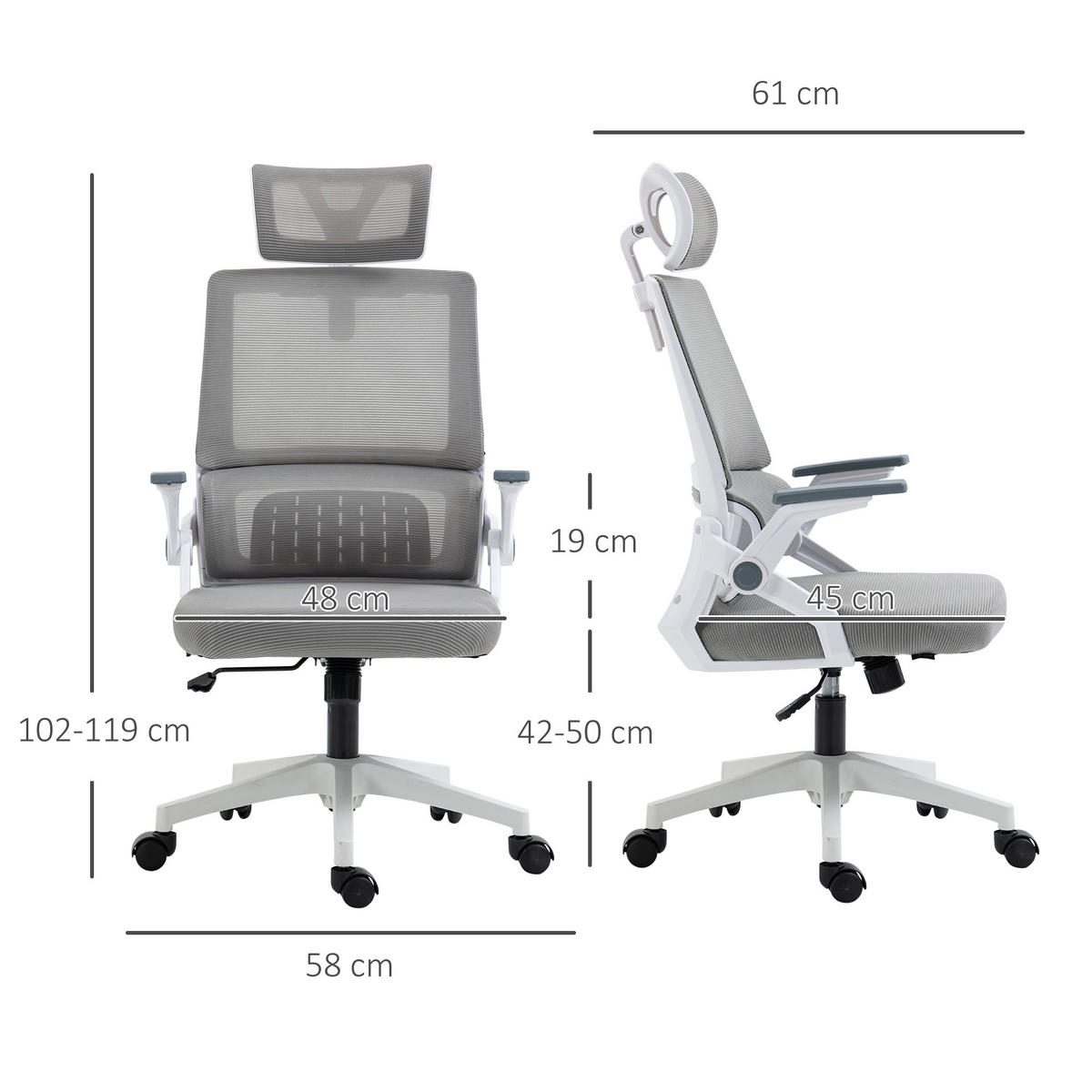 DREHSTUHL Mesh, ergonomisch, Kopfstütze, Wippfunktion - Grau, Metall (61/119/58cm) - SHOPENTRA