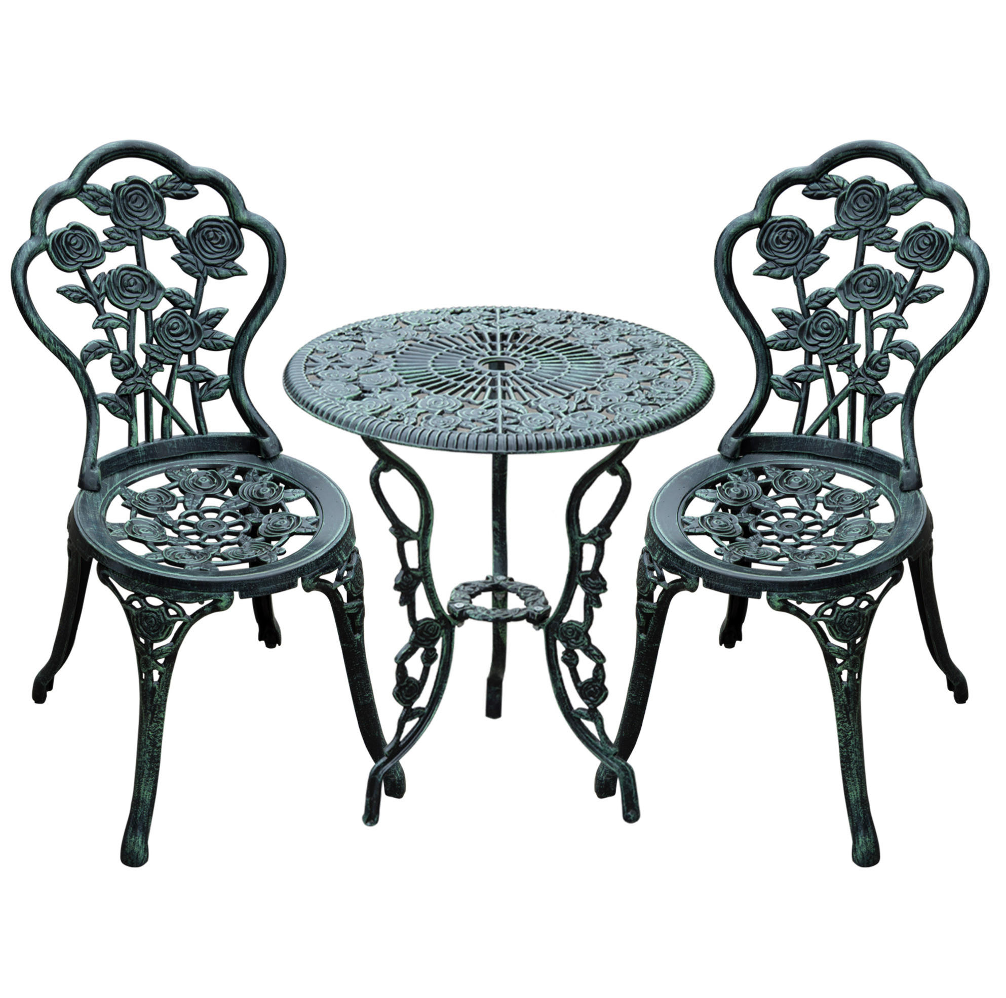 BISTROSET Ø60/69 cm mit 2 Stühlen, Antik-Look aus Metall, Grün - Grün, Metall - Redom