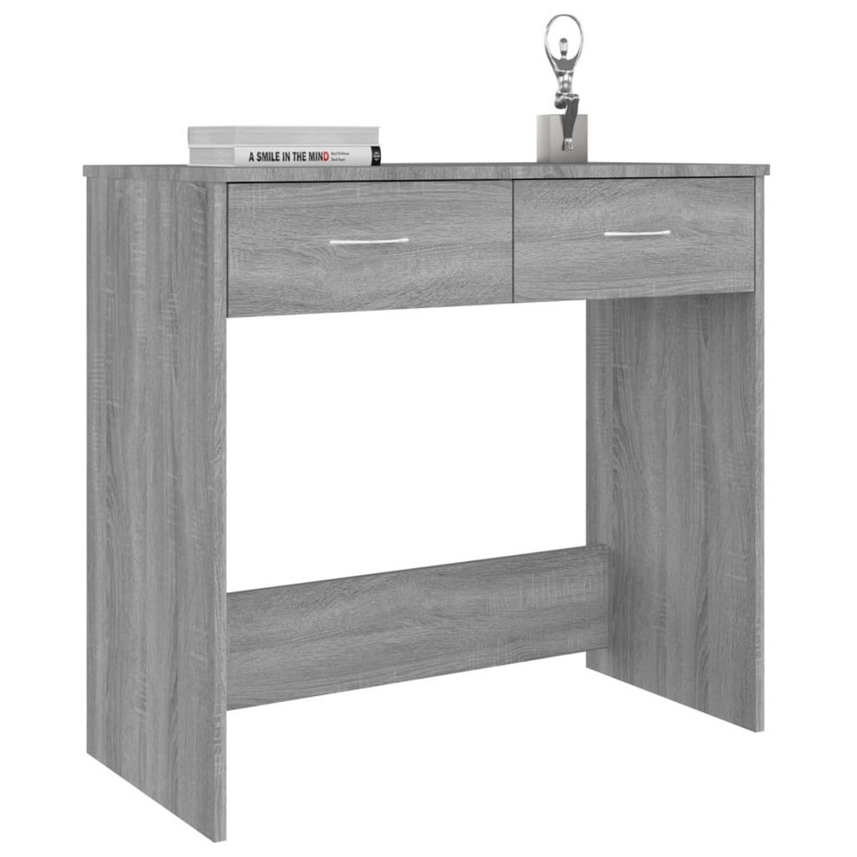 SCHREIBTISCH mit 2 Schubladen 80/40/75 cm aus Holzwerkstoff Grau Sonoma Dekor - Silbereichenfarben, Holz (40/80/75cm) - vidaXL