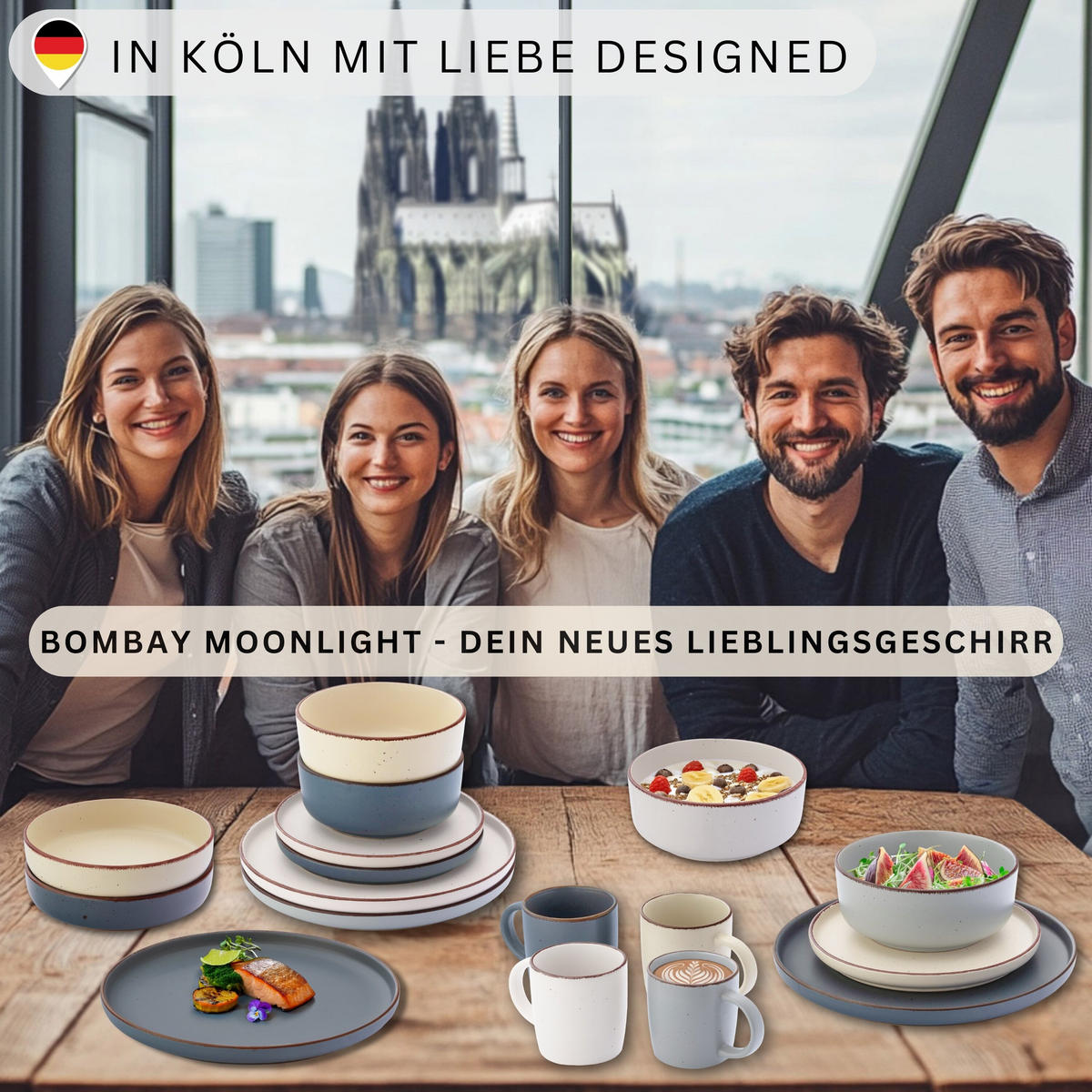 PASTASCHALEN BOMBAY MOONLIGHT - 4 teilig aus Steingut - Creme/Grau, Stein (20.5cm) - Sänger