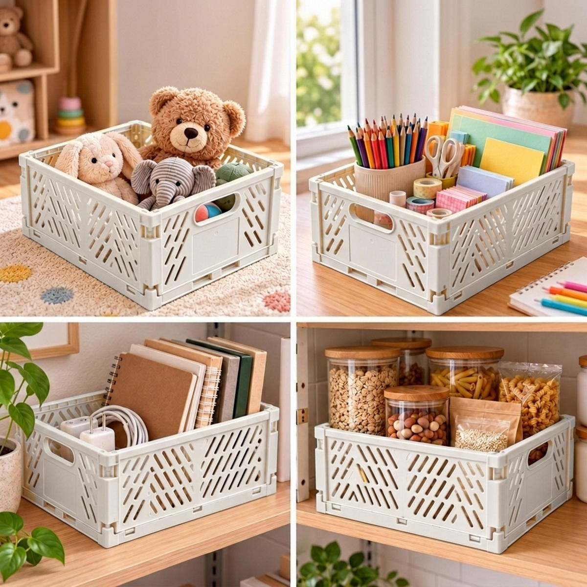 CUTIE Albă pliabilă set-de-4 plastic - alb, material plastic (29/12/21cm) - Relaxdays