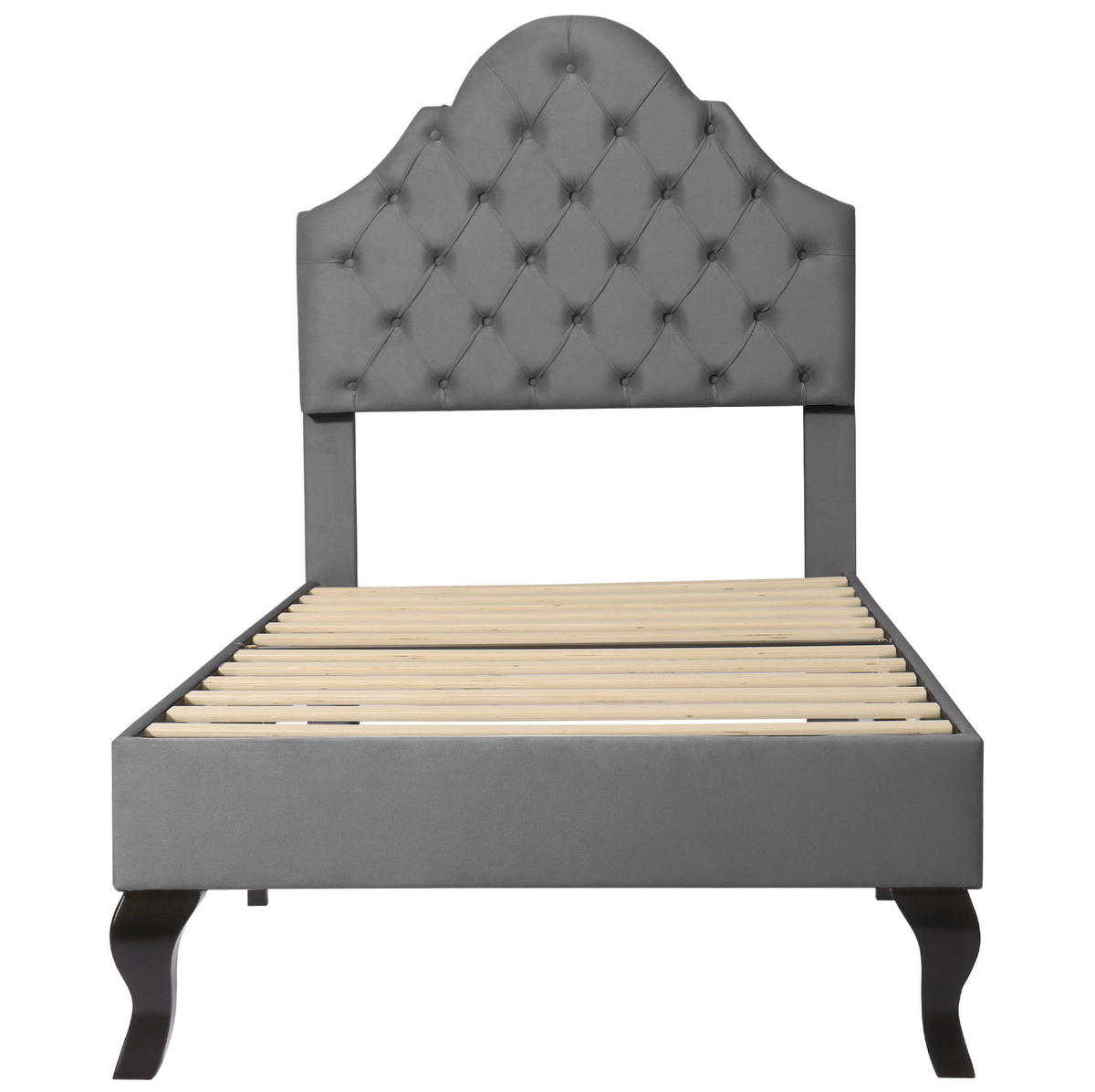 POLSTERBETT 90/200 cm aus Samt mit höhenverstellbarem Kopfteil Grau - Grau, Textil (90/200cm) - Modenvie