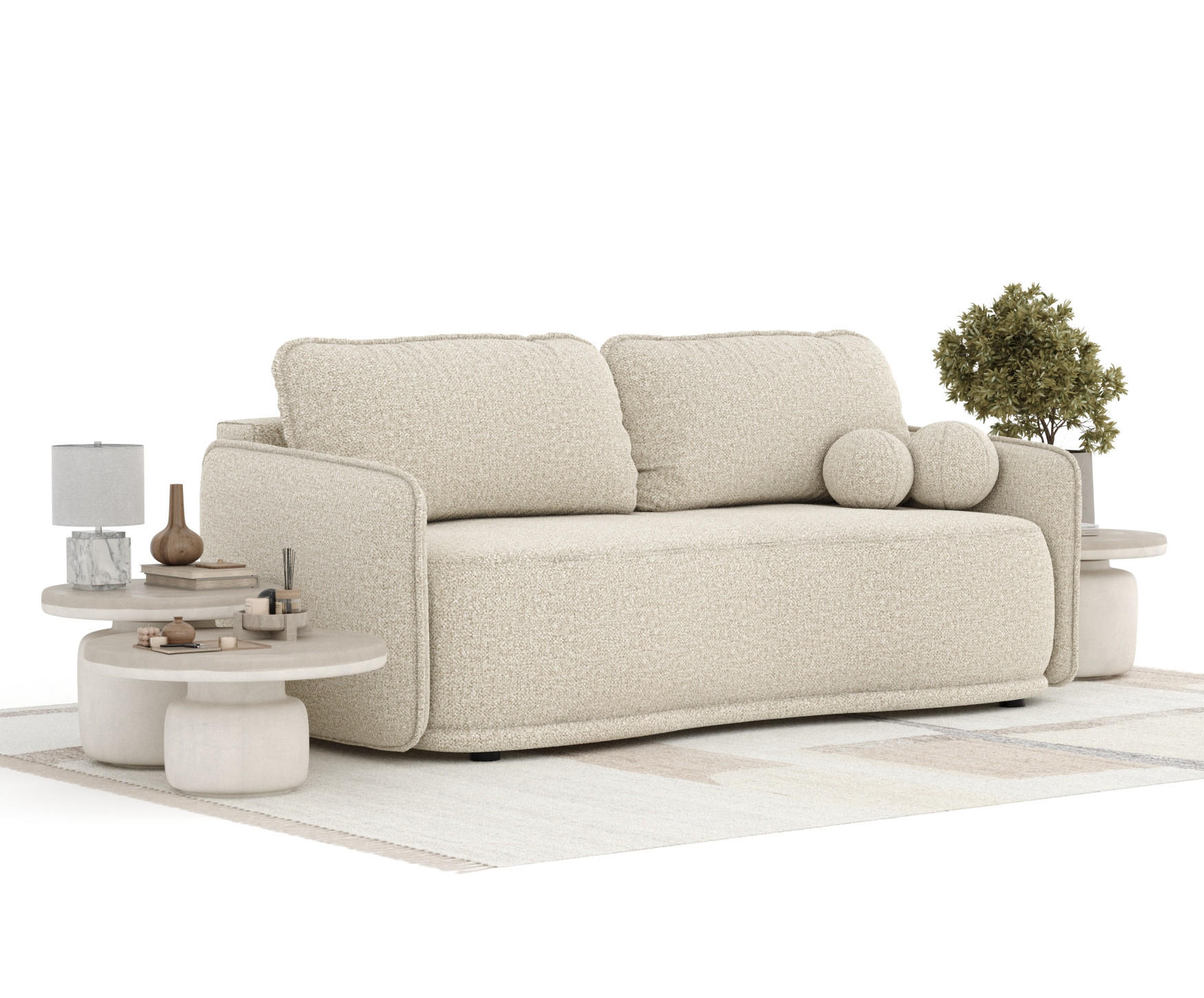 SCHLAFSOFA Mitsis Beige Plüschstoff - Beige/Schwarz, Holz/Holzwerkstoff (231/93/106cm) - Maison de Reve