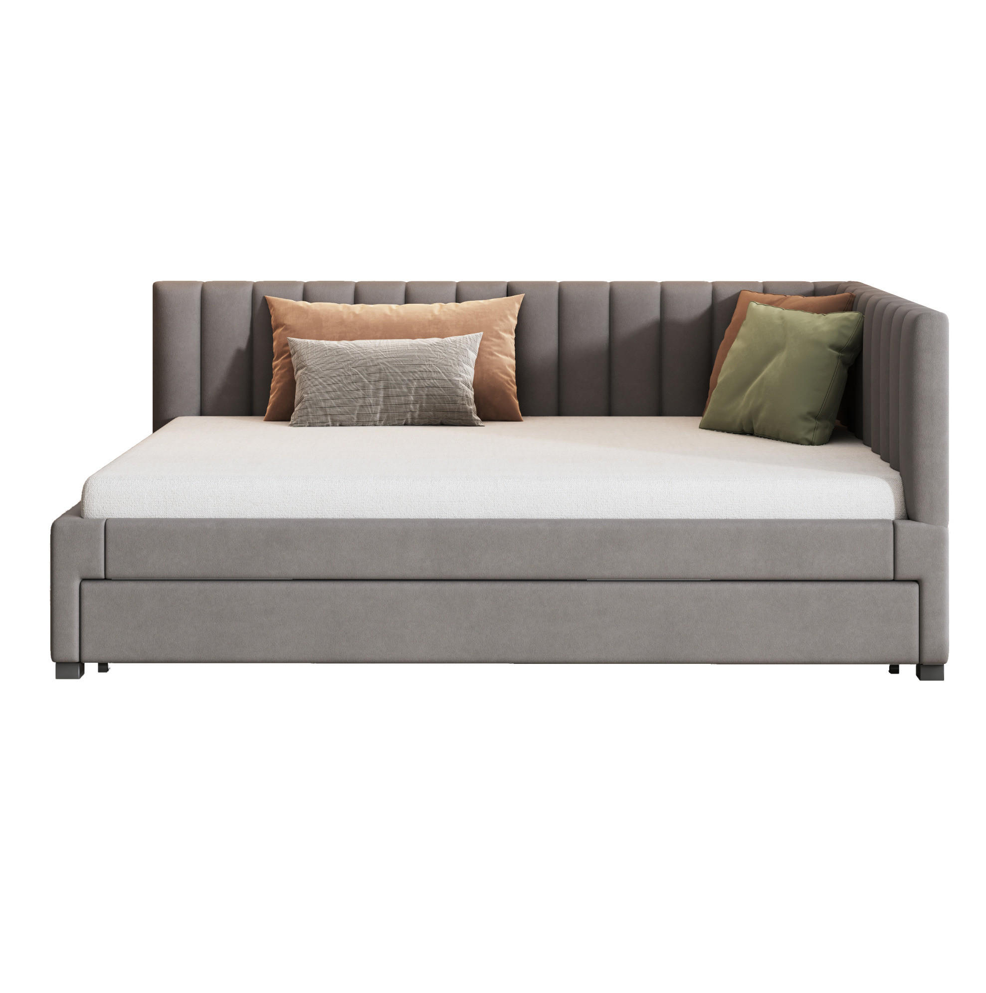 BETT 140/200 cm mit Ausziehbett inkl. Lattenrost in Grau - Grau, Leder (140/200cm) - BEAOK