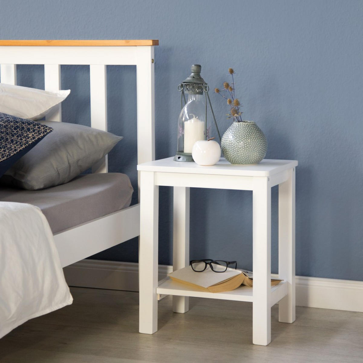 NACHTTISCH Kiefer weiß 47/38/32 cm - Weiß, Holz (38/47/32cm) - Homestyle4u
