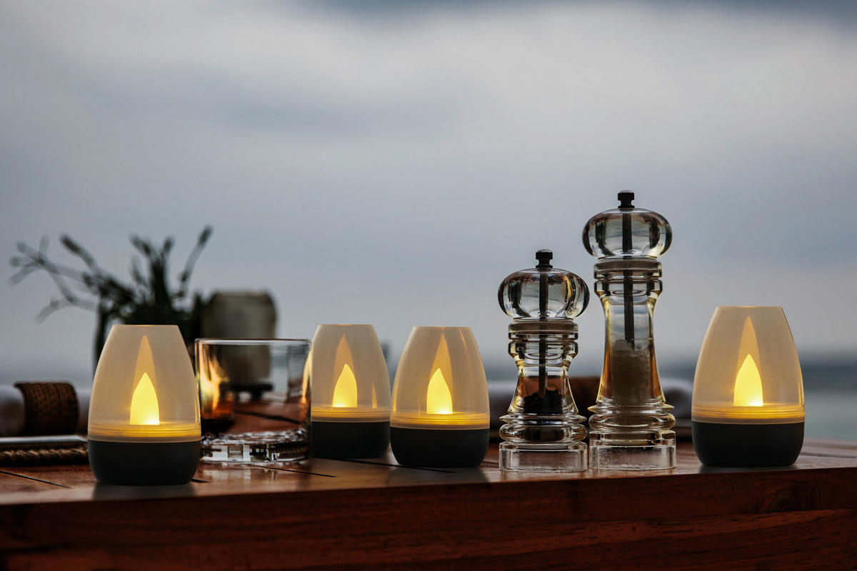 LED-AKKU-LOUNGE-LICHTER 4er-Set mit Touchsensor Kabellos für Innen und Außen RGBW Flackereffek Schwarz Transparent - Schwarz, Kunststoff (5/5/7cm) - Northpoint