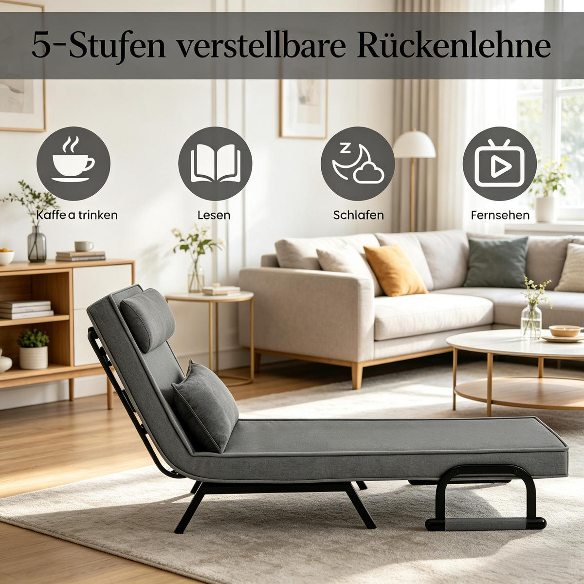 SCHLAFSESSEL 3-in-1, 5-fach verstellbar, DE-42146, Grau - Grau, Metall (75/78/65cm) - ComfortXL