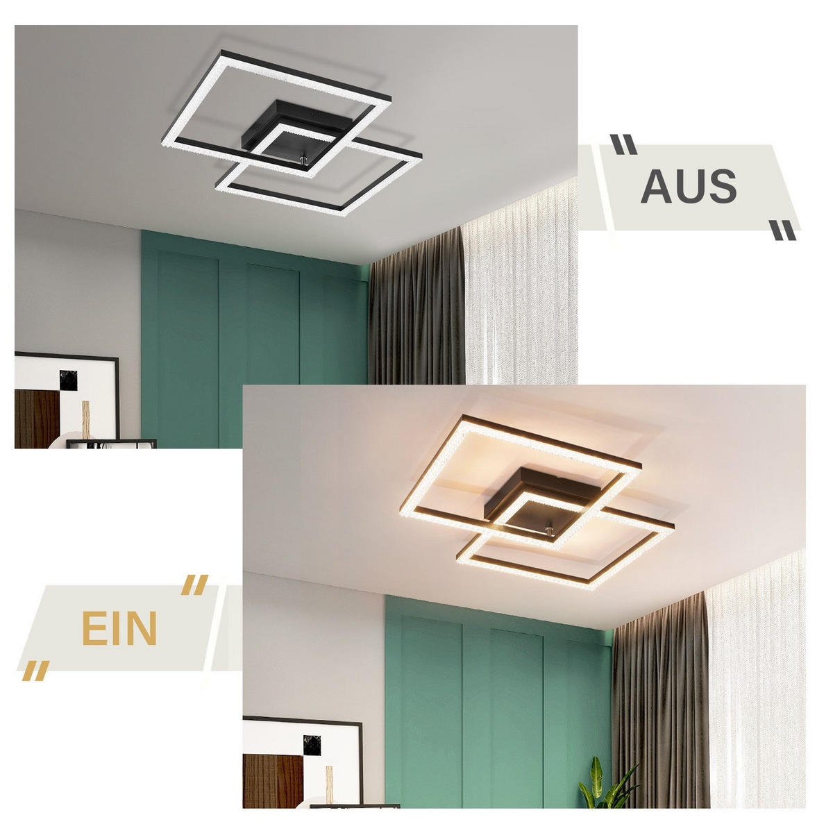 LED-DECKENLEUCHTE Katharina 46.1/46.1/6.3 cm - Schwarz, Metall (46.1/46.1/6.3cm) - Nettlife