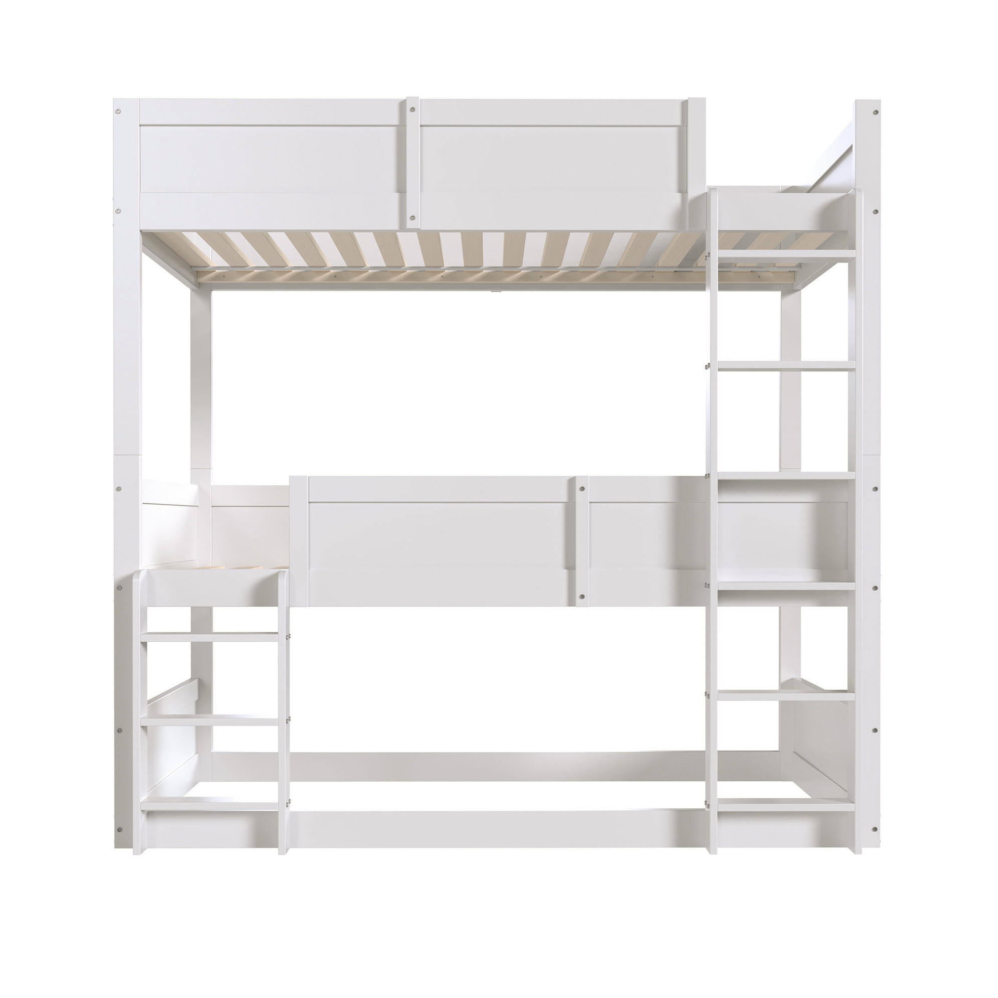 ETAGENBETT 90/200 cm Weiß aus Holz 3 Schlafplätze umbaubar mit hohem Rausfallschutz - Weiß, Holzwerkstoff (90/200cm) - OKWISH