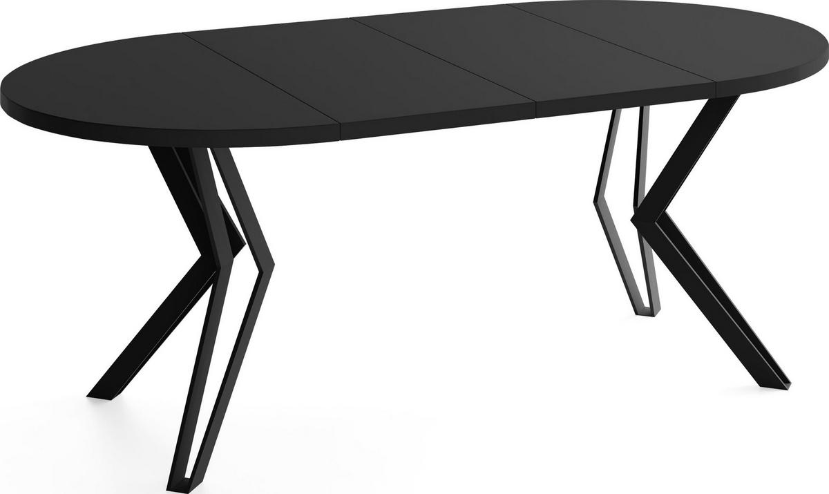 ESSTISCH Revena runder ausziehbarer, Schwarz 120-200/120/76 cm - Schwarz, Holzwerkstoff/Metall (120/200/76cm) - WFL GROUP
