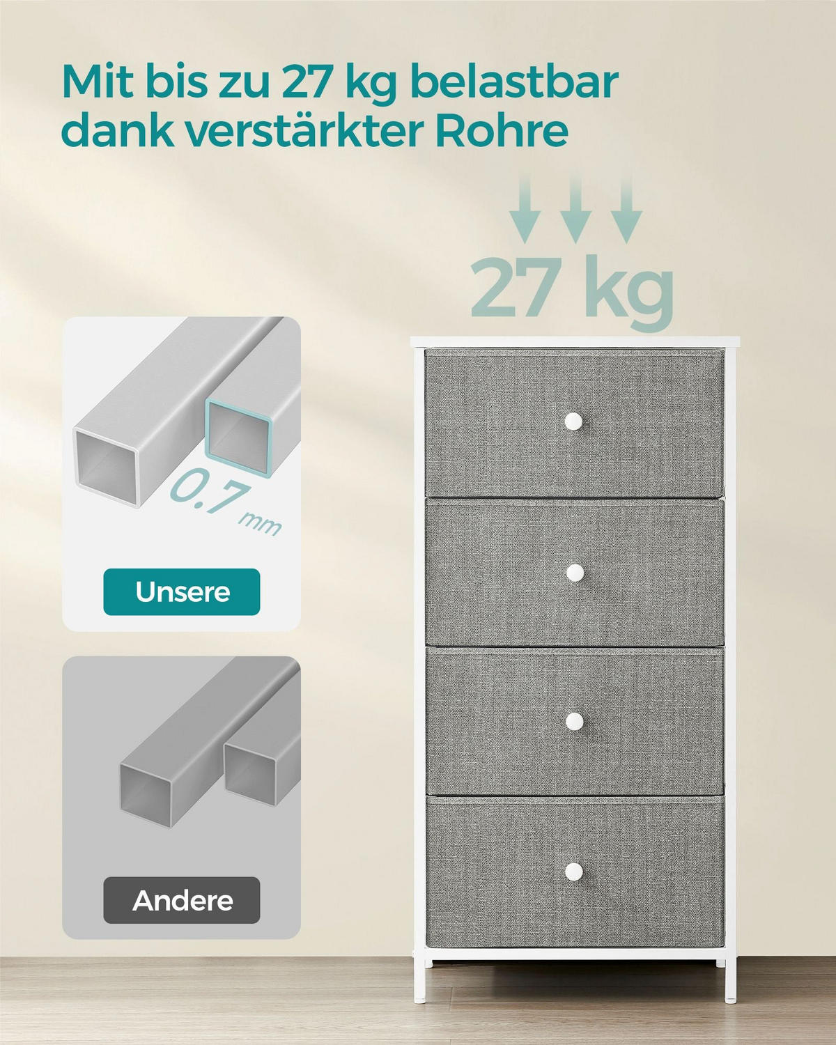 KOMMODE JUBA - Hellgrau, Holzwerkstoff (45/91.7/30cm) - Hansiro