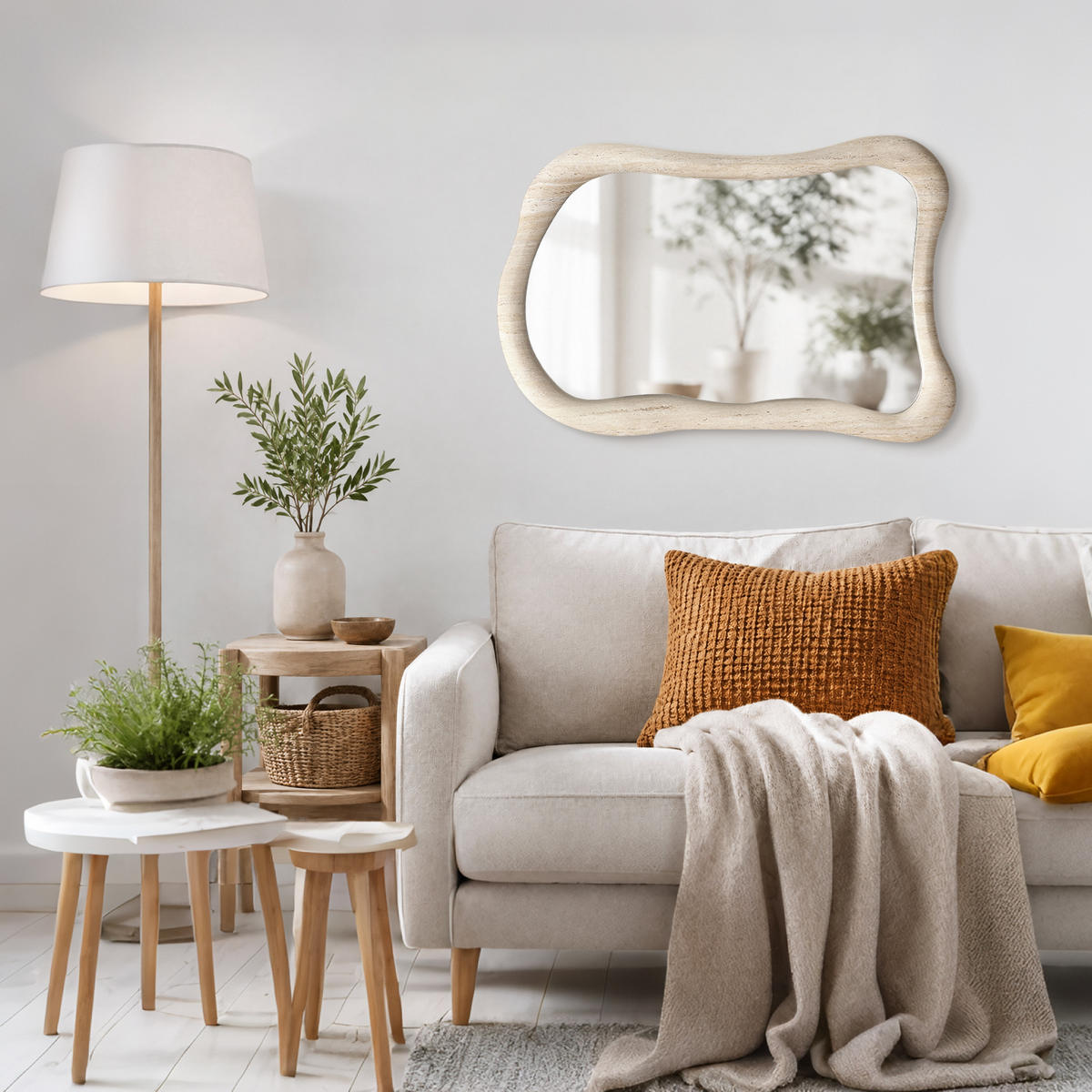 SPIEGEL unregelmäßig Rechteckig mit Holzrahmen 70×50 cm - Beige, Glas/Holz (50/3.6/70.5cm)