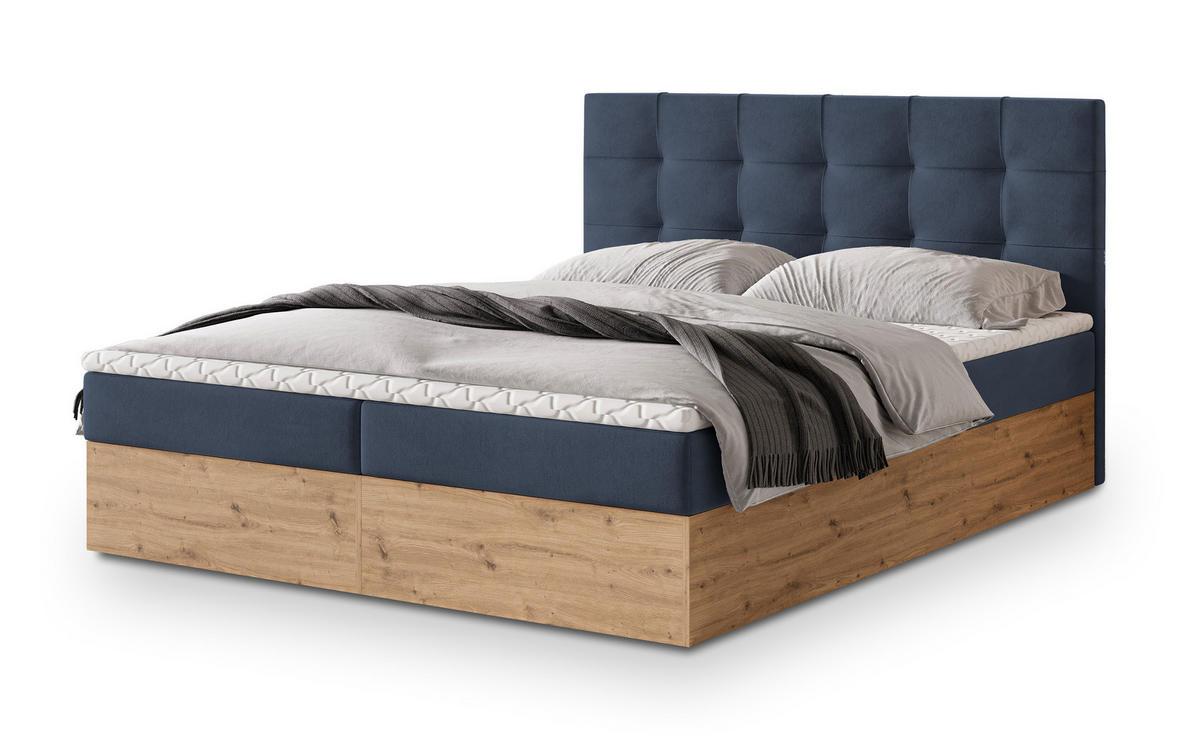 POSTEL BOXSPRING MOLVEN 160x200 cm, s matrací a úložným prostorem, modrá - modrá, kompozitní dřevo/textil (160/200cm) - MASSENO