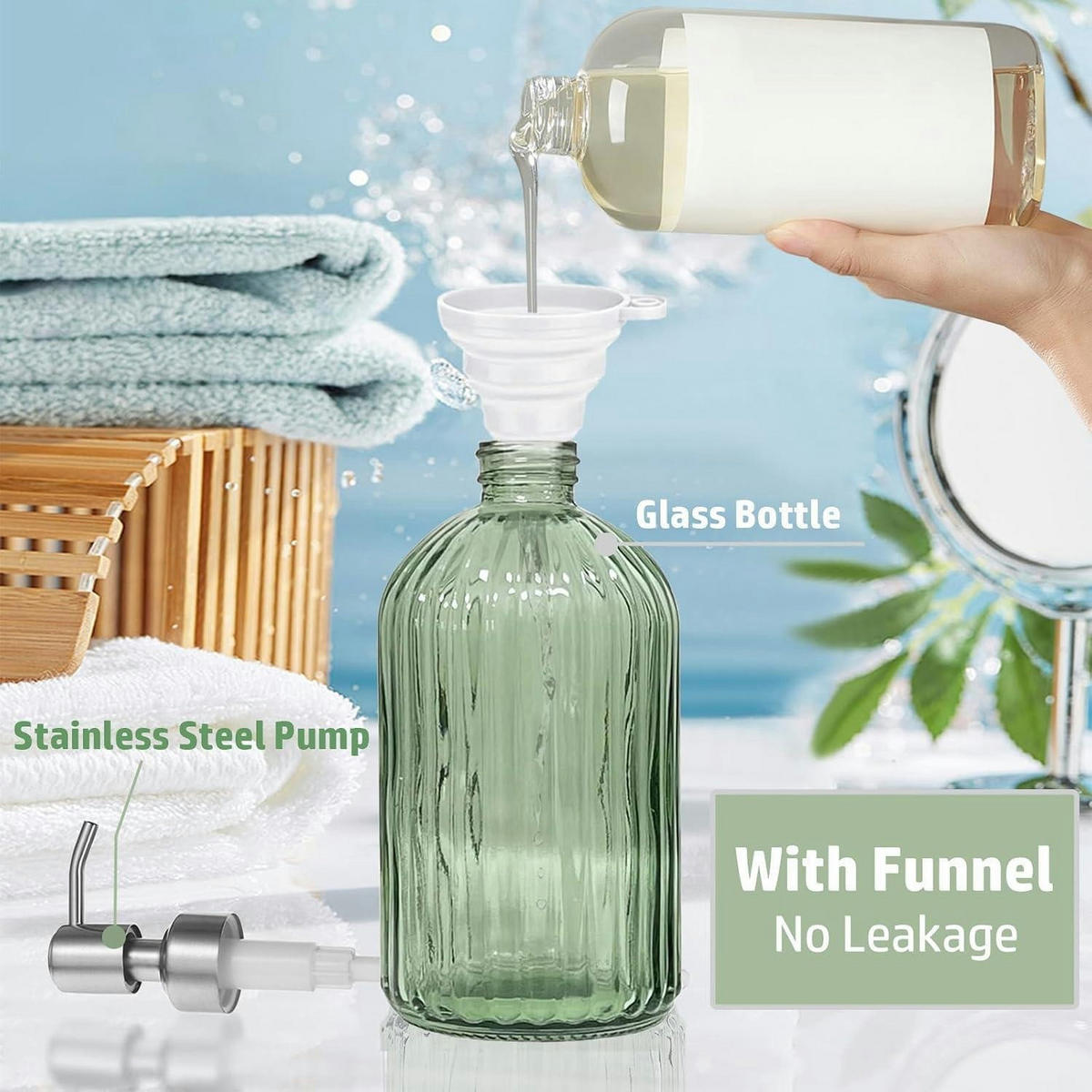 SEIFENSPENDER Wandmontage Grün Glas 400ml - Grün, Glas (8/19/8cm)