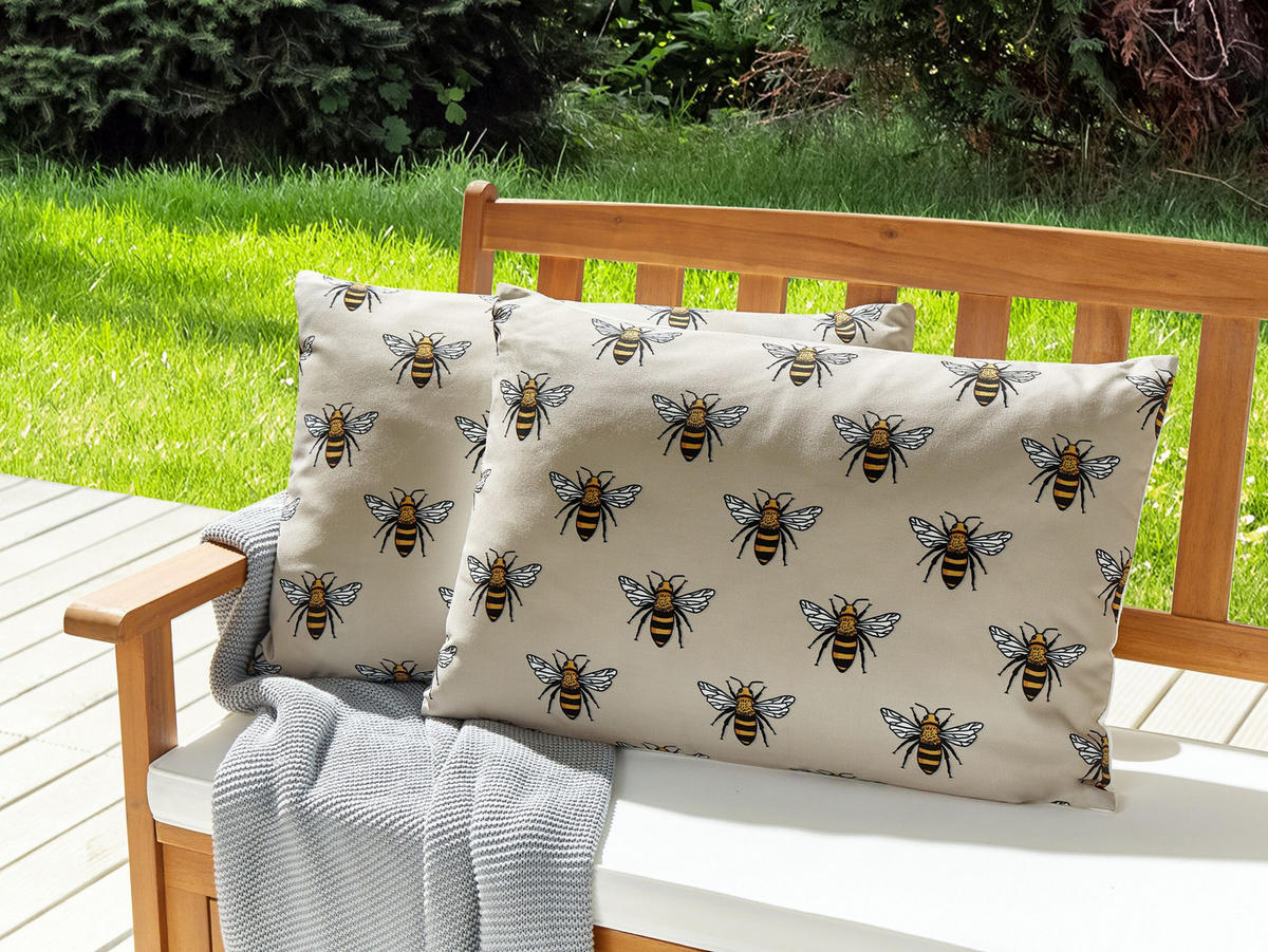 GARTENKISSEN 2er-Set Bienenmuster beige 40/60 cm Canneto - Beige, Textil (40/60cm) - Beliani