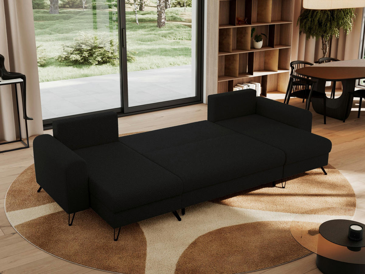 WOHNLANDSCHAFT AXEL U Boucle Schwarz - Schwarz, Textil/Metall (312/90/140cm) - MKS