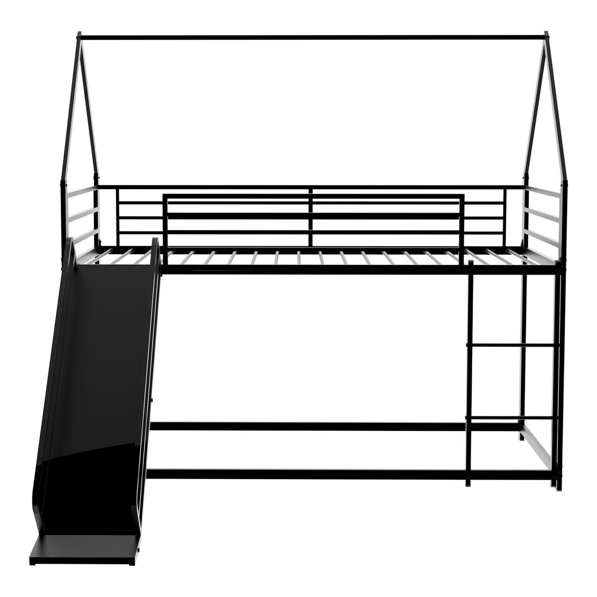ETAGENBETT mit Rutsche Metall Schwarz - Schwarz, Holz (90/190cm) - Meubliv