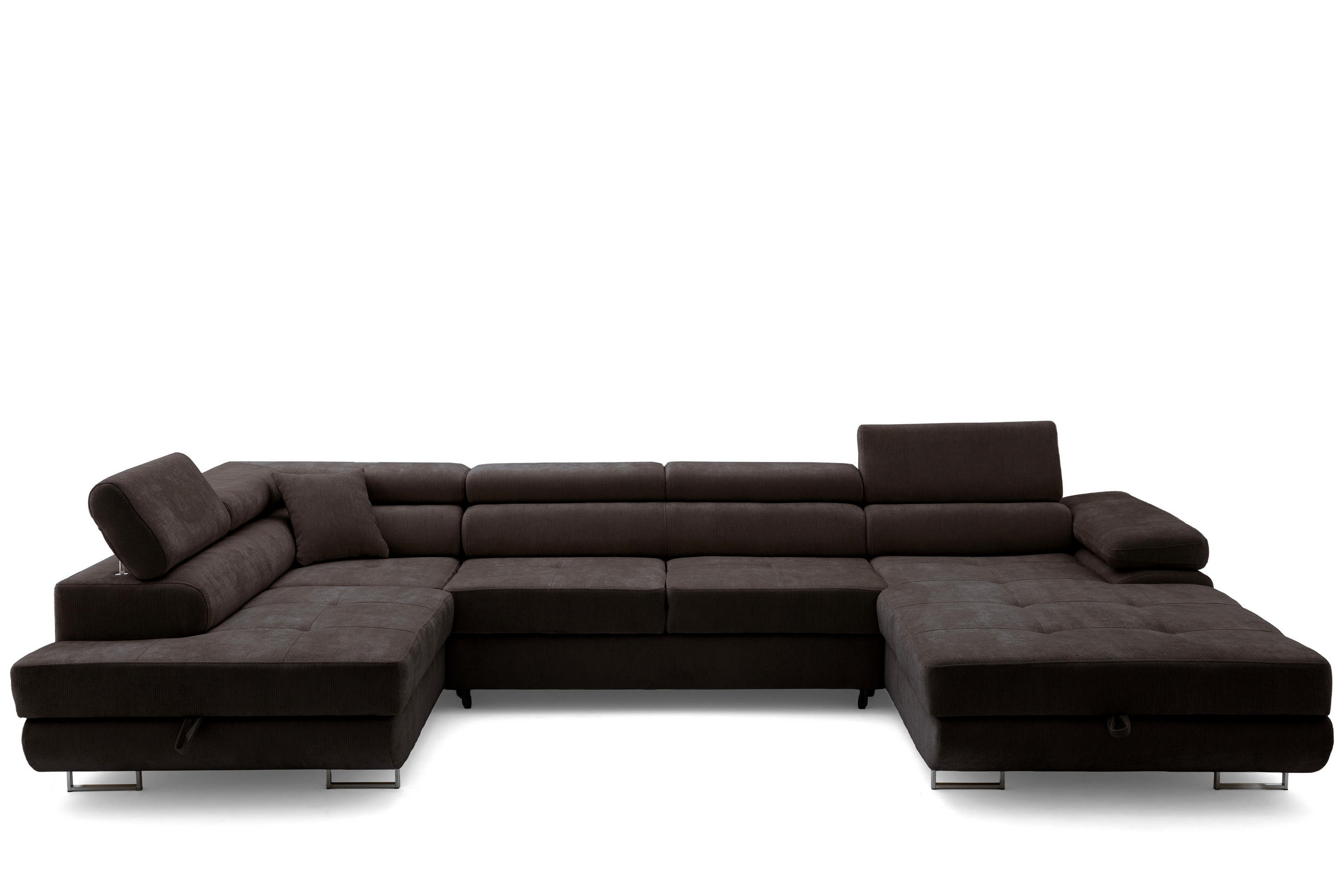 ECKSOFA U-Form WILD U Links mit Schlaffunktion 130x260 Chenille Dunkelbraun - Dunkelbraun/Silberfarben, Holz/Textil (350/90/203cm) - Muffo