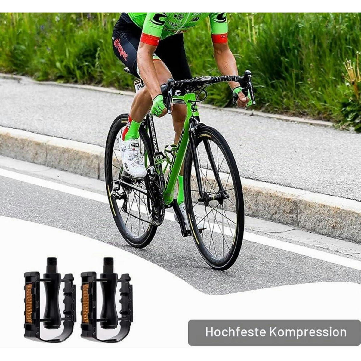 FAHRRADPEDALE 2er Set mit Reflektoren Aluminiumlegierung Schwarz - Schwarz, Kunststoff (13/1.5/20cm)