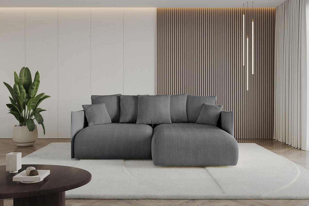 ECKSOFA Ottomane rechts ONESK-L 216x177x72 Dunkelgrau Cord - Dunkelgrau, Holzwerkstoff/Kunststoff (177/216cm) - ALTDECOR