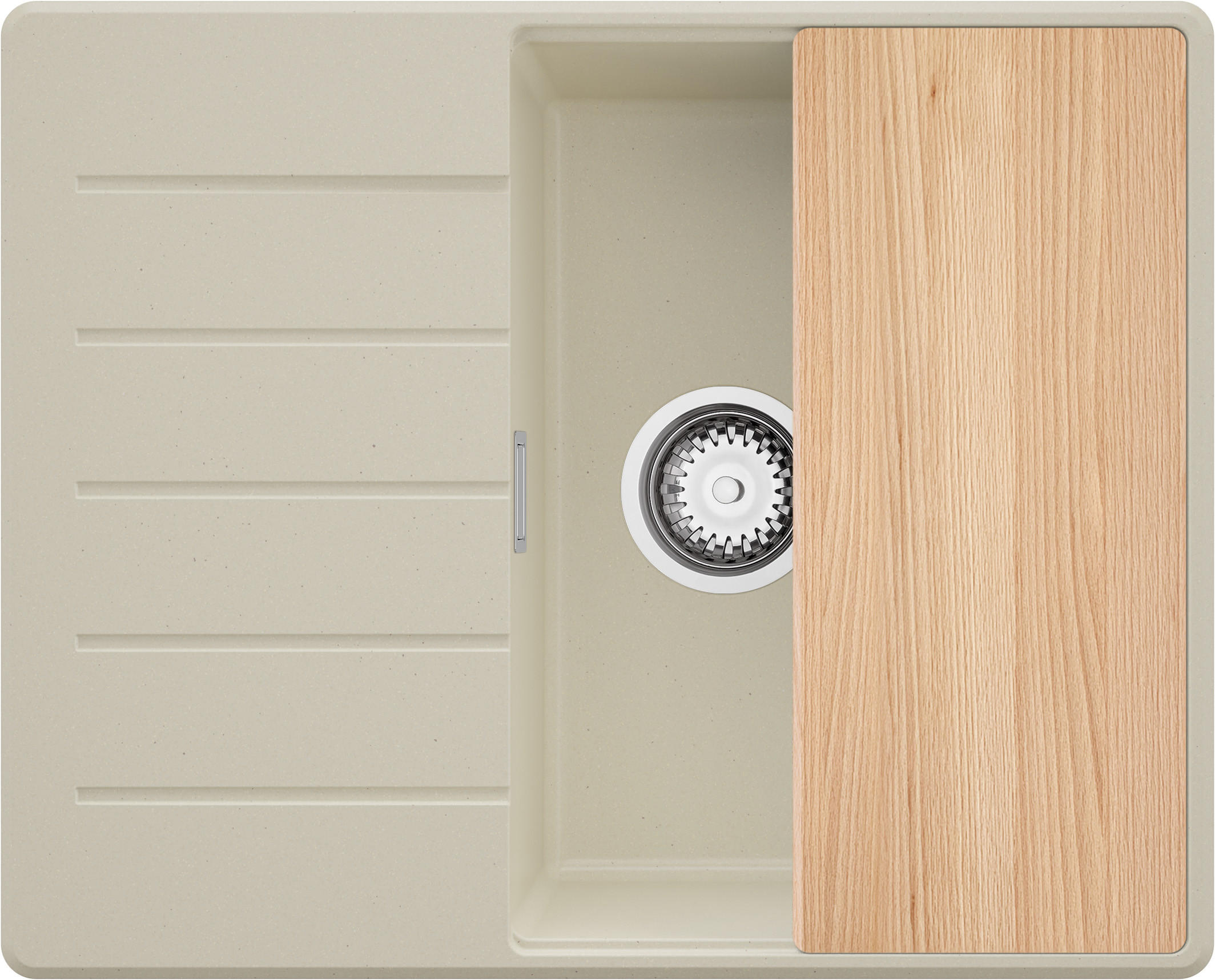 SPÜLBECKEN Kopenhagen, 2-er set Beige 62/50 cm 1 Becken + Ablauf-Set + Schneidebrett ab 45er Unterschrank - Chromfarben/Beige, Kunststoff (62/20/50cm) - Primagran