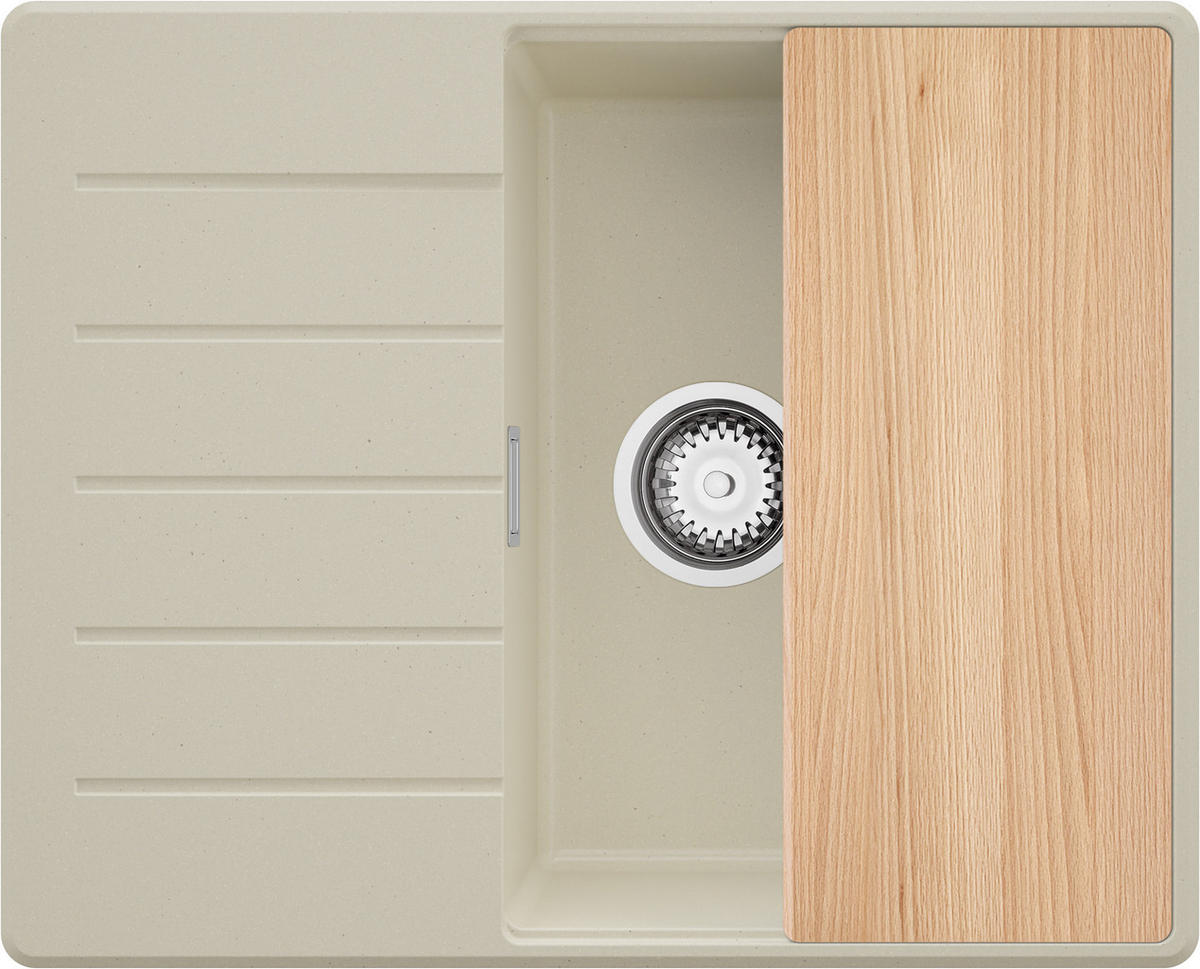 SPÜLBECKEN Kopenhagen, 2-er set Beige 62/50 cm 1 Becken + Ablauf-Set + Schneidebrett ab 45er Unterschrank - Chromfarben/Beige, Kunststoff (62/20/50cm) - Primagran