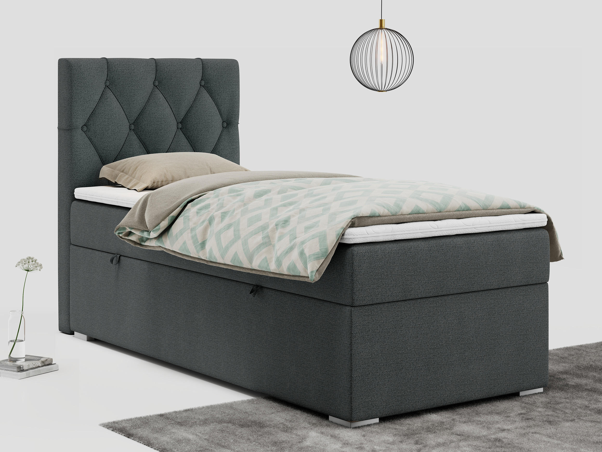 BOXBETT ALDA 90/200 Dunkelgrau Struktur - H3 - Links Seite - Dunkelgrau, Holz/Textil (90/200cm) - MKS