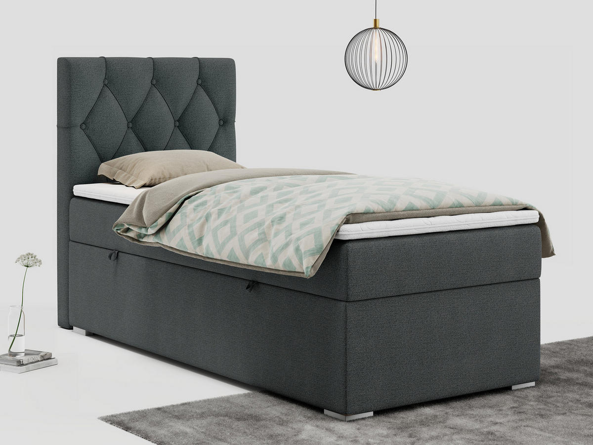 BOXBETT ALDA 90/200 Dunkelgrau Struktur - H4 - Links Seite - Dunkelgrau, Holz/Textil (90/200cm) - MKS