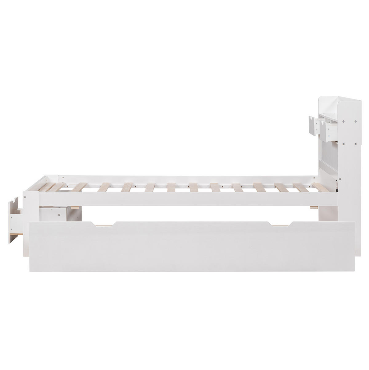 KINDERBETT 90/200 cm mit USB-Anschluss, Typ-C, Schubladen und Stauraum aus Kiefernholz, Weiß - Weiß, Holzwerkstoff (90/200cm) - Redom