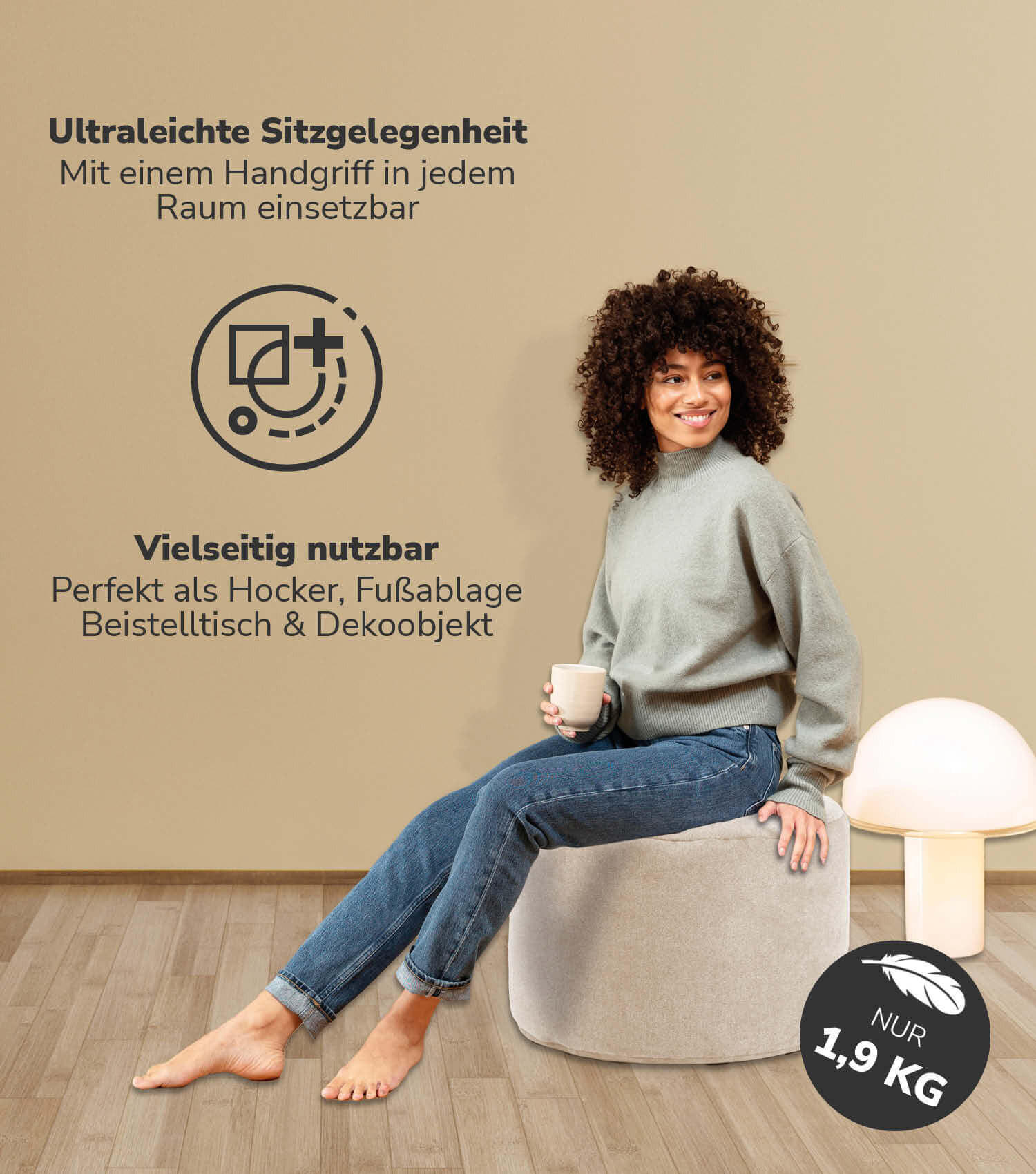 POUF Der Ruhepouf - Beige, Textil (60/40/60cm) - Mokebo