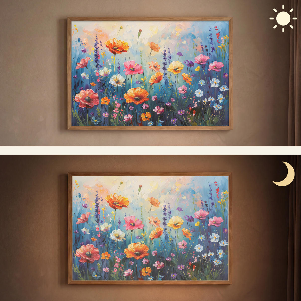 NÁSTĚNNÁ LAMPA S AKUMULÁTOREM Květiny - Příroda - Akvarel - Umění 90x60 cm - různobarevná, kompozitní dřevo (90/60/8cm) - OnlyWow
