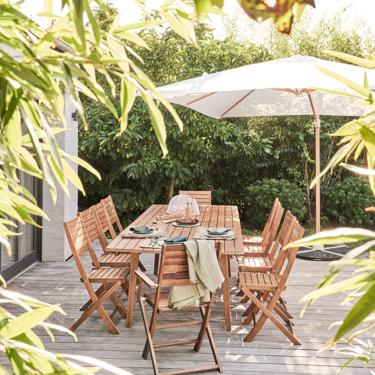 SONNENSCHIRM 3x3m mit 4 Gewichtsplatten, Weiß - Weiß, Metall (300/300cm) - Oviala