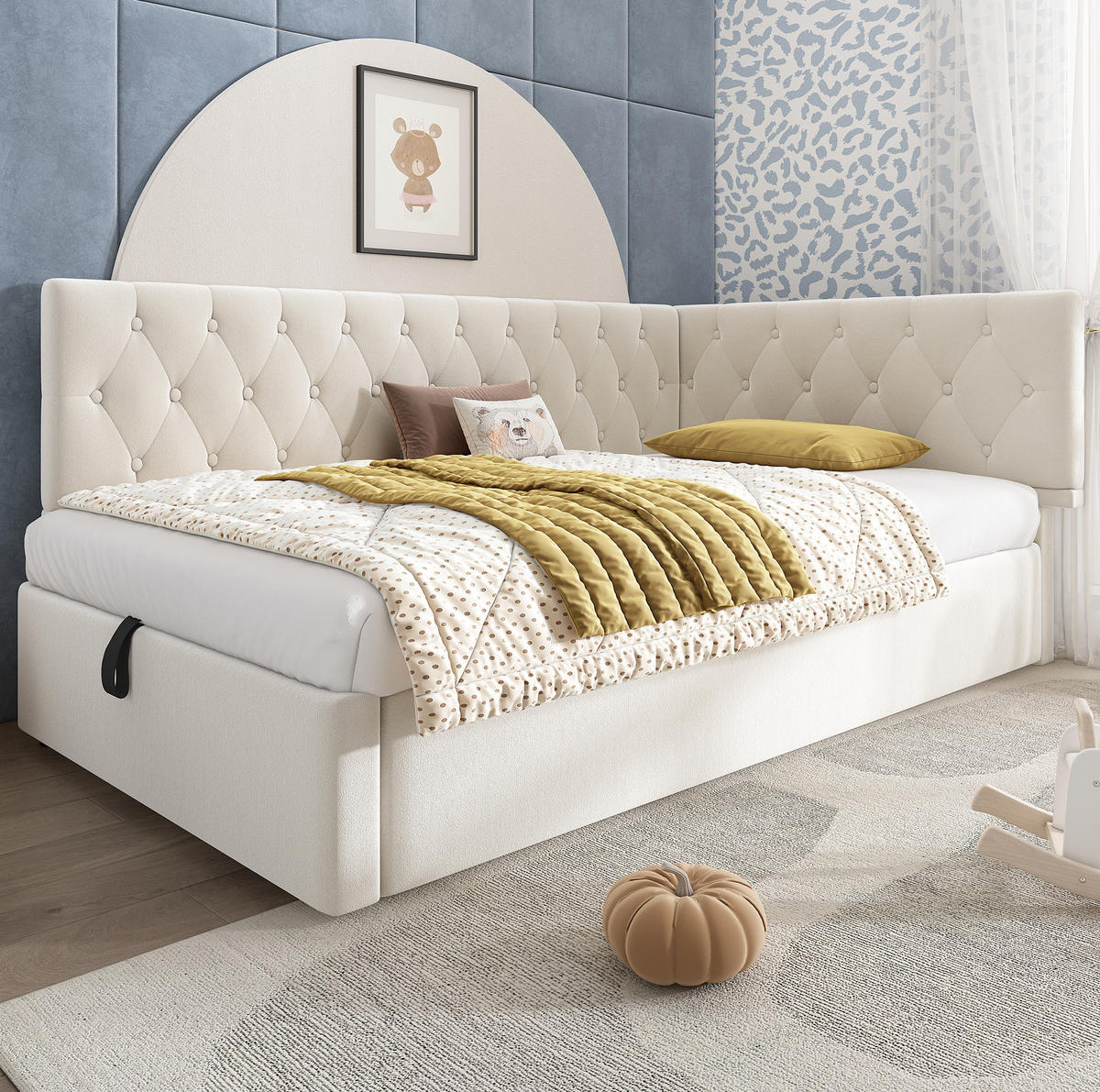 POLSTERBETT 90/200cm mit hydraulischem Stauraum aus Samt Beige - Beige, Textil (90/200cm) - OKWISH