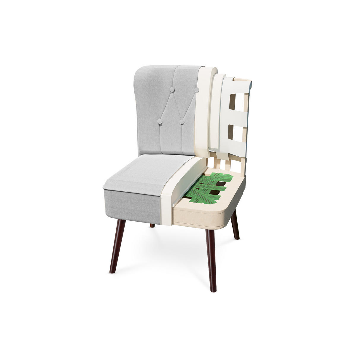 SESSEL 2er-Set Jacques gepolstert mit hellgrauem Stoff - Dunkelbraun/Hellgrau, Holz/Textil (56.5/73/62cm) - Sicaan