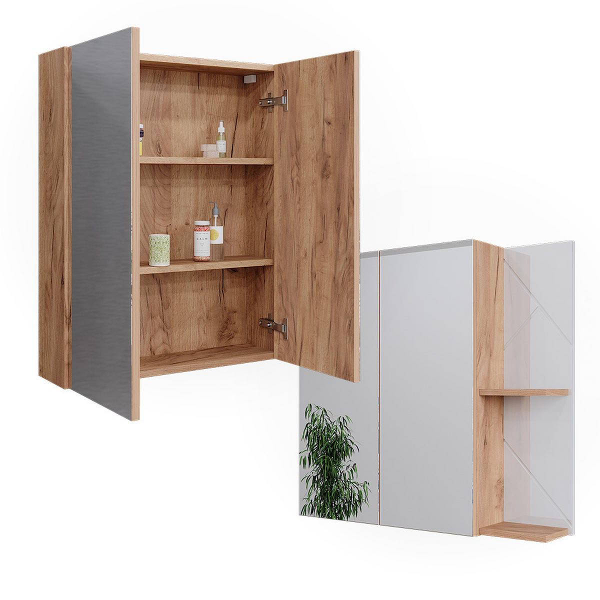 BADSPIEGELSCHRANK Irma Goldkraft Eiche/Weiß Hochglanz 80 x 75 cm - Weiß Hochglanz/Eiche Wotan, Holzwerkstoff (80/75/17.2cm) - Vicco