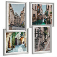 BILDER SET 4er Set - 50x50 cm & 40x60 cm Silberner Rahmen - Venezianische Straßen Wasserarchitektur - Silberfarben, Kunststoff (50/50cm) - TULUP