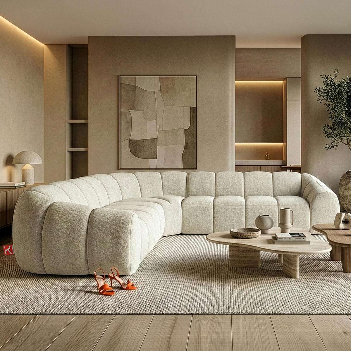 ECKSOFA RECHTS/LINKS FLAVA, Ecru - Ecru, Holz/Holzwerkstoff (310/310cm) - KONSIMO®